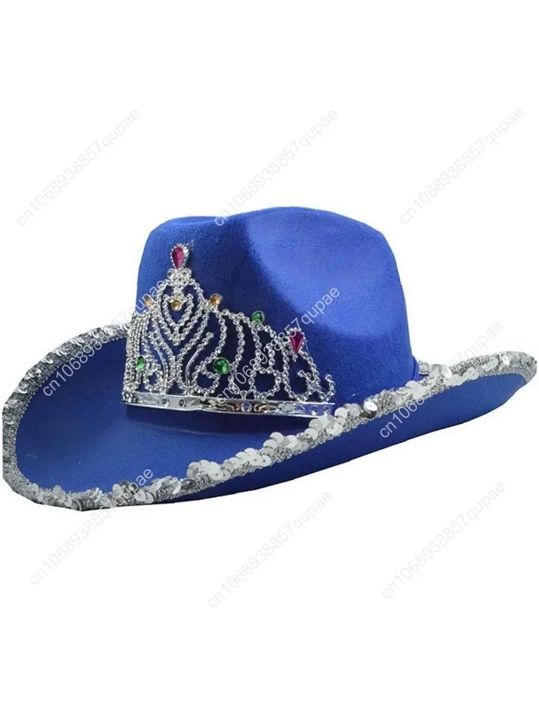 

Tiara Cowboy Hat Blue Cowgirl Hat Non Woven Blinking Rhinestone Crown Cap for Party Costume, 22-22.8in/56-58cm