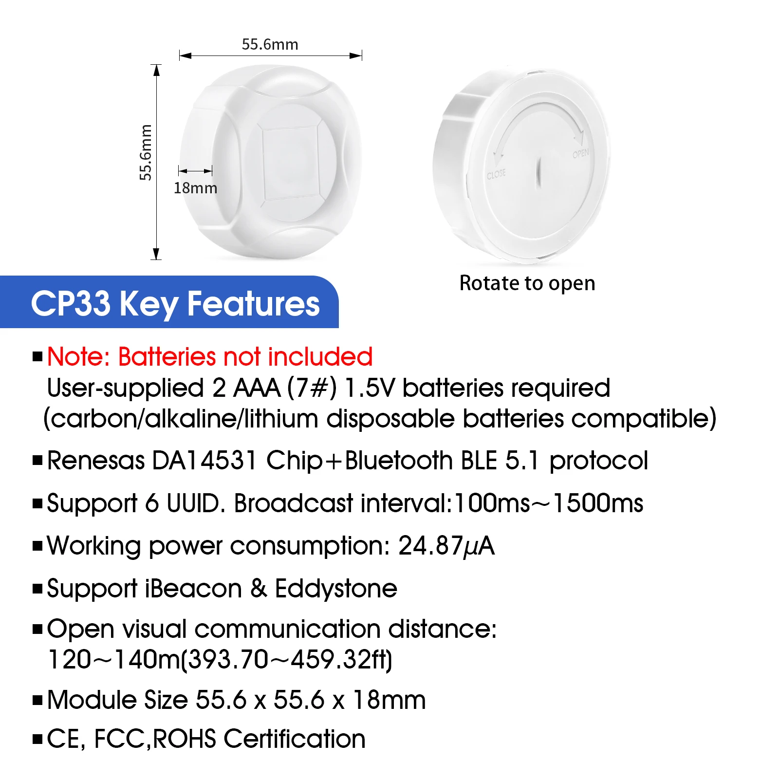 DX-CP33 BLE 5.0 Smart Bluetooth Beacon Tag Wireless Locator Tracker Anti Lost Device 1/3/10 PCS Pack