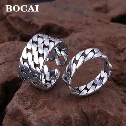 BOCAI New S925 Silver Jewelry Stylish Engagement Ring for Men and Women Couples Adjustable Selected Gift
