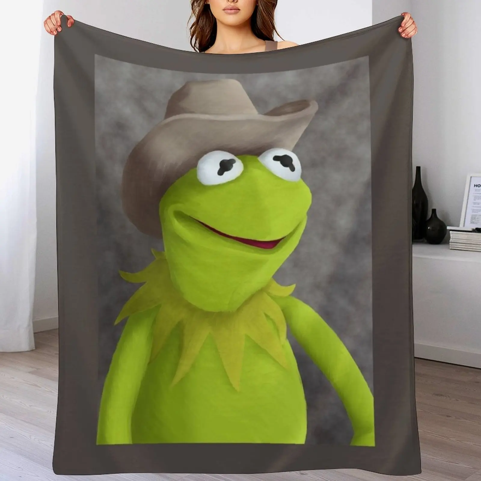 

Cowboy Hat Kermit Portrait Throw Blanket Cozy Sofa Blanket for TV Watching Napping