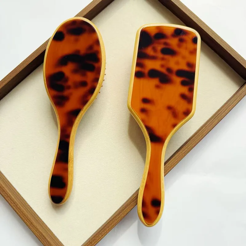 New Patch Natural Nan Bamboo Air Cushion Massage Comb For Smooth Hair, Anti-static And Fluffy Comb With Leopard Print