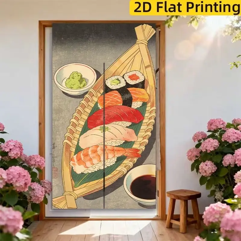 VIKAMA Japanese Hot Pot Half Curtain Chinese Copper Pot Food Printed Fabric Curtain Kitchen Restaurant Cozy Festive Home Decor