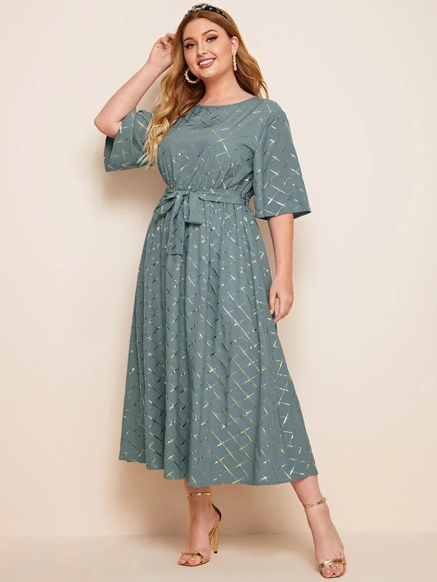 Dames Modieuze Temperament Bedrukte Jurk Plus Size Lange Jurken Elegant En Elegante Jurk Met Korte Mouwen Nieuw Voor De Herfst 2024