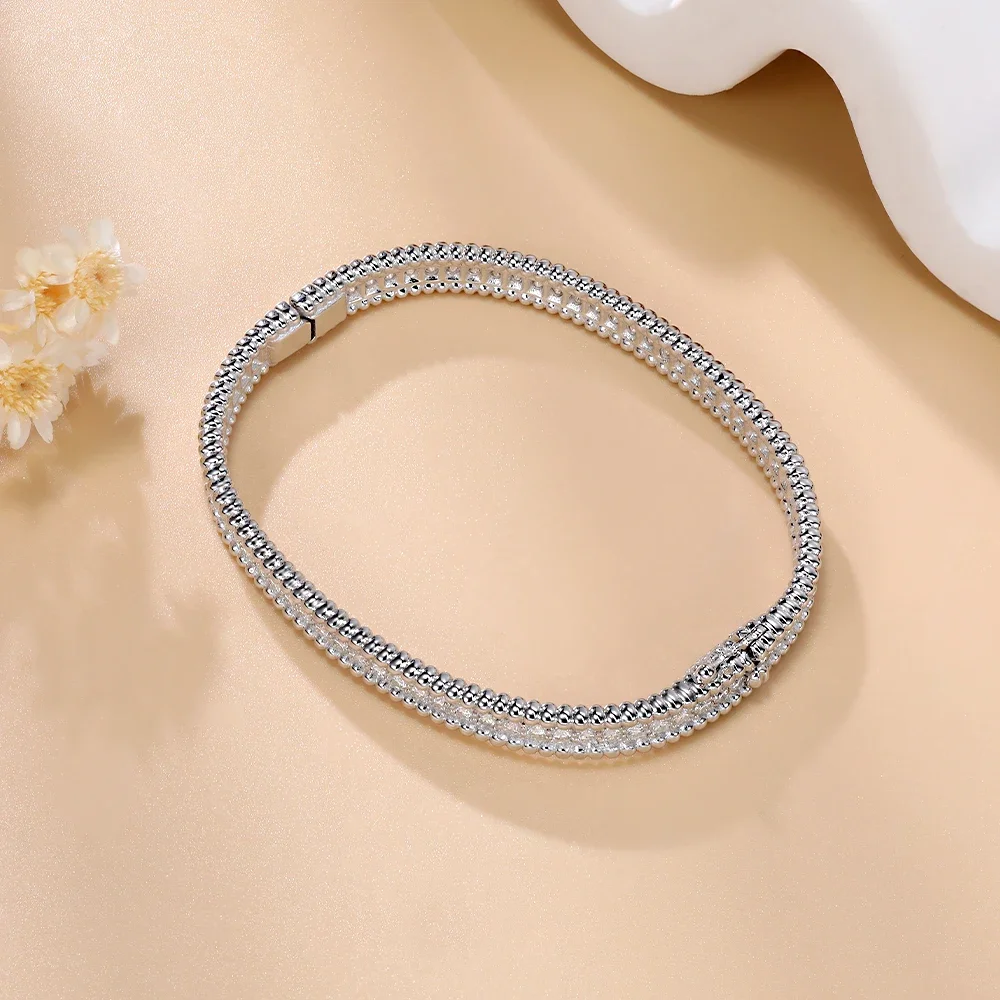 LinkerLove 2mm Full Moissanite Bracelets for Men Women S925 Sterling Silver Diamond Four-leaf Clover Bangles Luxury Fine Jewelry