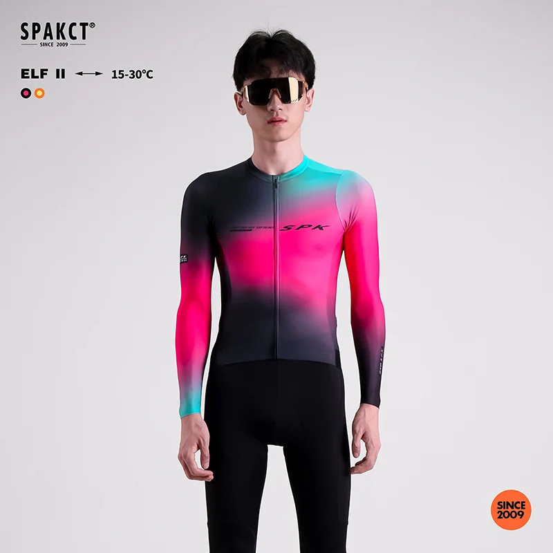 SPAKCT Men's Long Sleeve Cycling Jersey Ultra-Lightweight Breathab Autumn Cycling Suit With Colorful Gradient