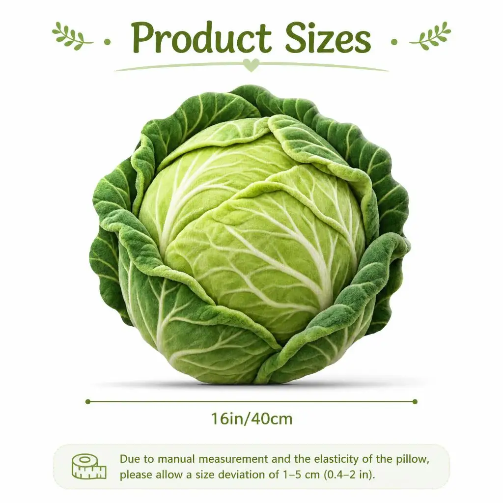 Green Cabbage Shaped Stuffed Pillow Vegetable Cushion Decorative Throw Pillow for Sofa Living Room Kitchen Decor Novelty Gift 4