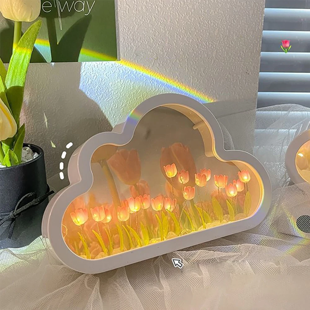 

INS Handmade DIY Creative Gift Cloud Tulip Mirror Flower Sea Small Night Atmosphere Lamp Gift For Christmas Birthdays Girlfriend