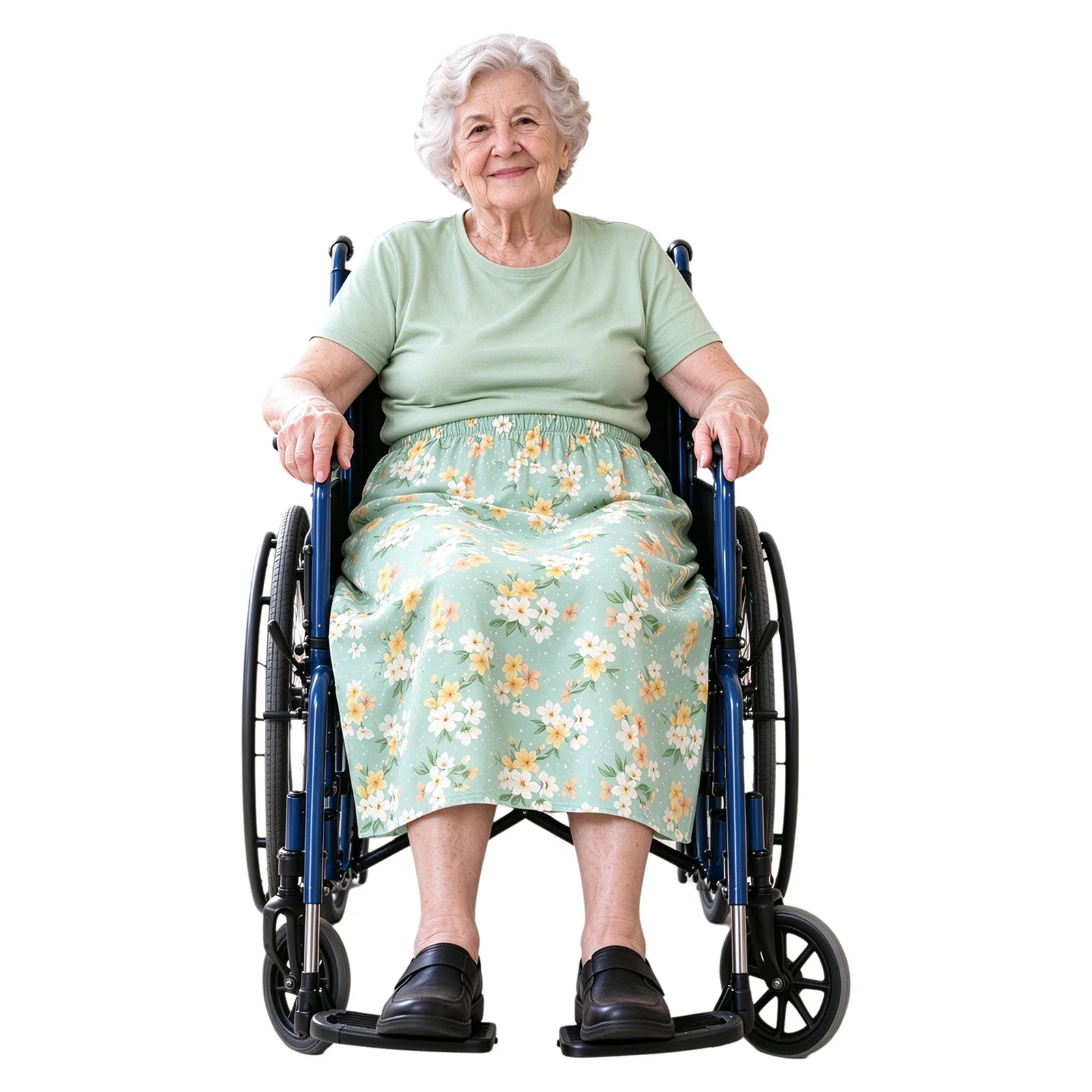 Women Elderly Wheelchair Special Needs Adaptive Clothing Press Buttons Elastic Waist Print Asymmetrical Hem Casual Wrap Skirts