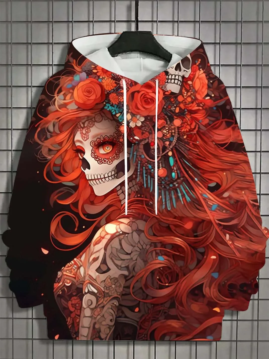 Modischer Damen-Hoodie für Mädchen, Herbst, Langarm, lässig, sexy Mädchenkleidung, Horror-Untoten-Schädel-Muster, Unisex-Oberteil – Detail 12