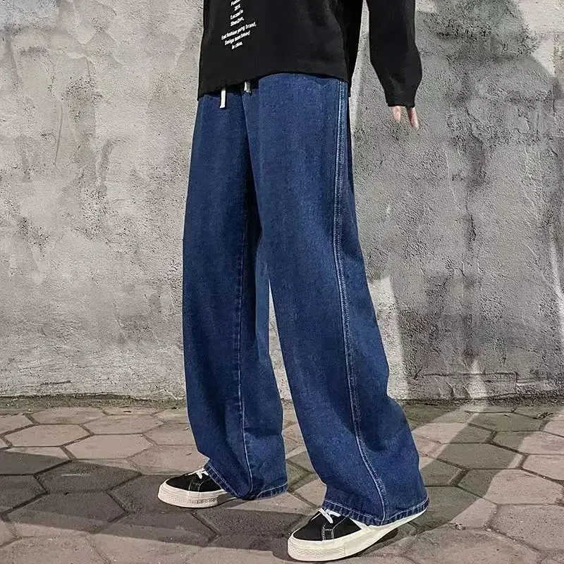 Celana Jeans Pria Musim Panas Model Straight Leg Tipis Longgar Drop Crotch Wide Leg Kasual