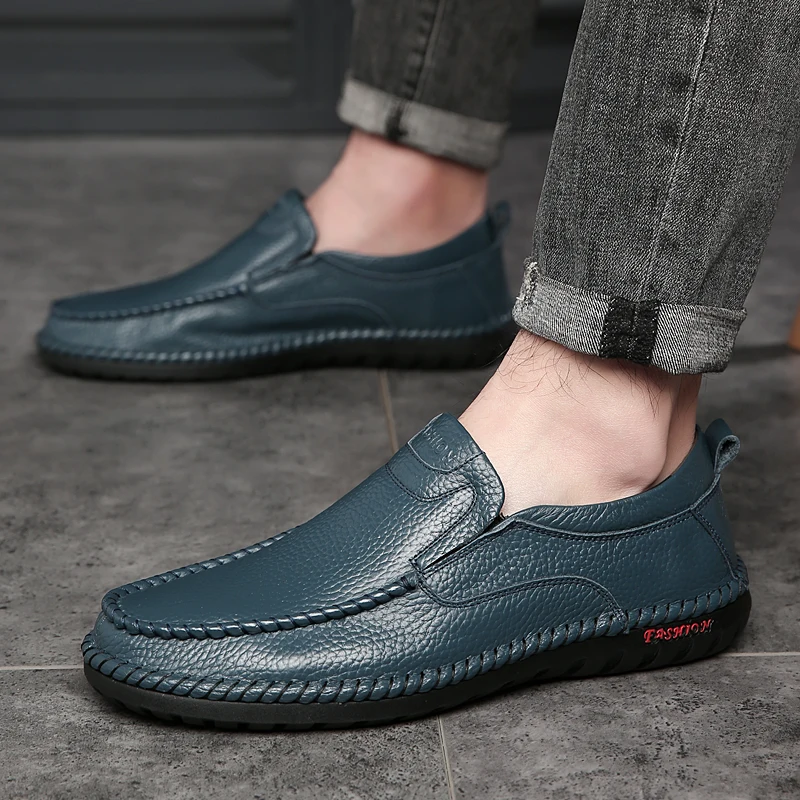 2024 Man Genuine Leather Shoes Rubber Sole New Spring&Autumn Anti Slip Casual Loafers Man Flats Leather Shoes