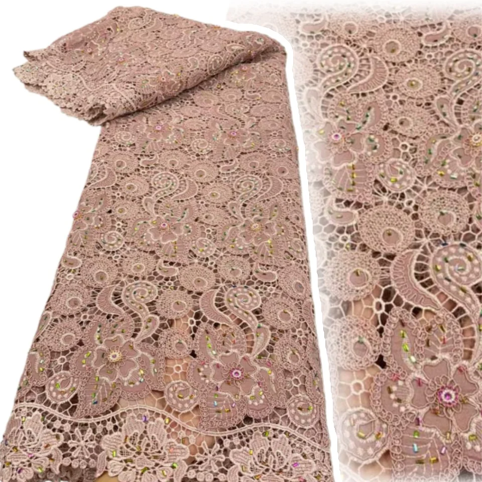 

2026 африканская нигерийская кружевная ткань высокого качества с вышивкой, водорастворимая тюль, свадебное платье, гипюровые блестки, 5 ярдов 1920
