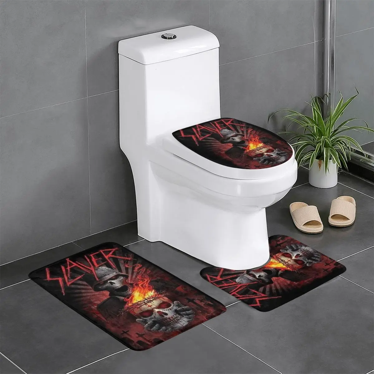 Custom Heavy Metal Rock Band Slayers 3 Piece Bathroom Rugs Non-Slip Absorbent Toilet Bath Mat Set