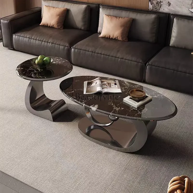 

ls 42Natural luxury stone coffee table marble living room special-shaped stainless steel tea table