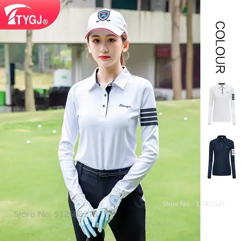 2025 TTYGJ New Golf Women's Long Sleeve Polo Shirt Fashion Lapel Korean Tops Autumn Ladies Striped Golf Sports T-Shirt S-XL
