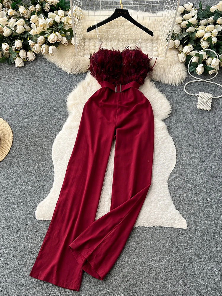 

Женская одежда, винтажные лоскутные комбинезоны Y2k, винно-красные комбинезоны без рукавов, модные корейские широкие комбинезоны, брюки