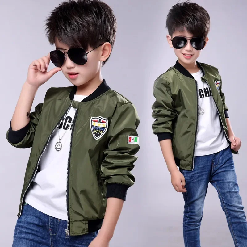 Giacche primaverili per ragazzo cappotto Army Green Bomber giacca a vento da ragazzo autunno Patchwork bambini bambini