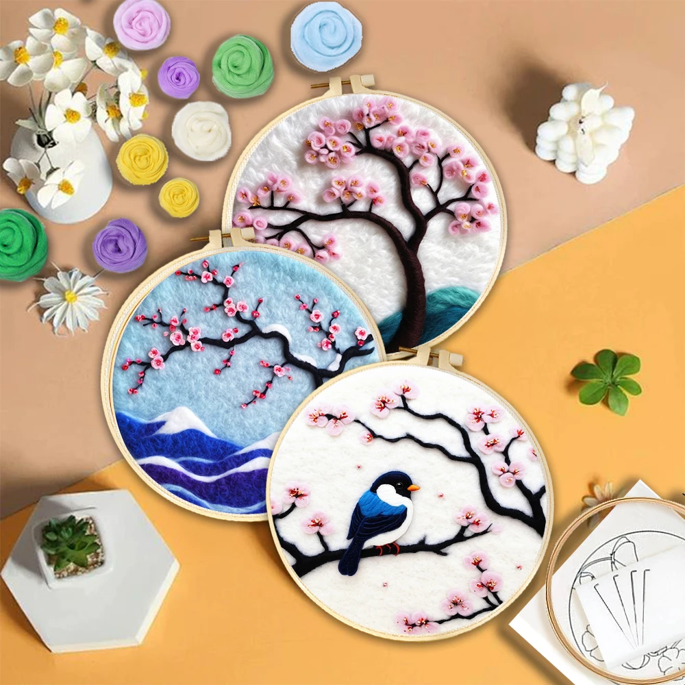 

GATYZTORY забавный набор для рисования из шерсти, набор для рисования, фетровая посылка с цветком сливы, фетровая игла для ручной работы, ручная работа, подарок для поделок