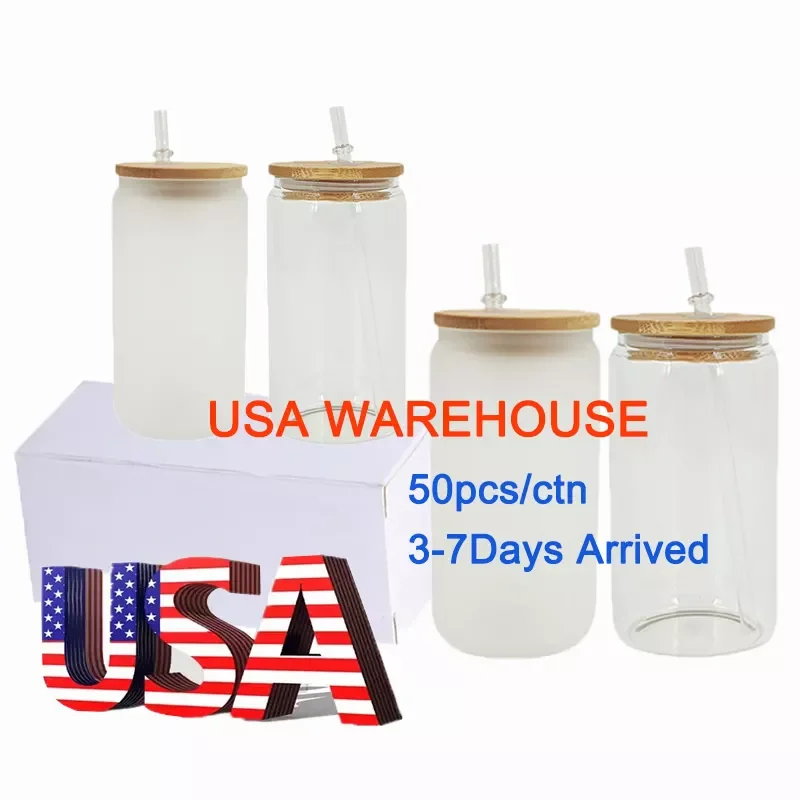 

12/25/50pack USA Warehouse 16oz Sublimation Tumblers Heat Press Coke Can Shape Soda Glass Mugs Bulk Wholesale With Lid And Straw