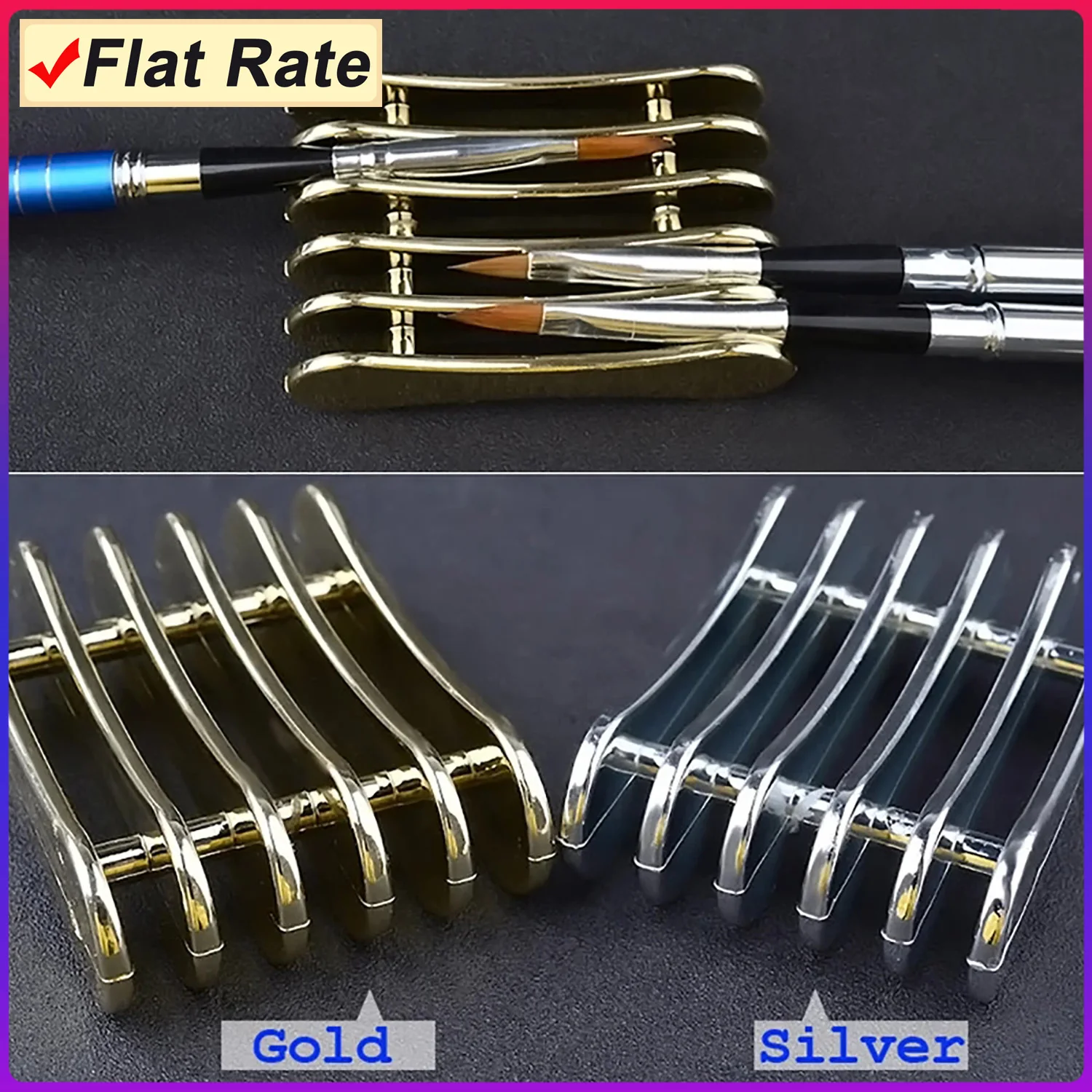 

1 PC Nail Art Brush Pen Holder Stand Gold Silver 5Grids Nails Salon Beauty UV Gel Brush Rest Display Storage Manicure Art Tools