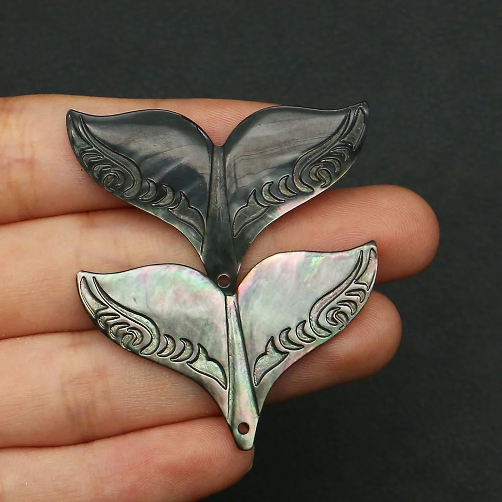 Simple Natural Freshwater Black Shell Polished Fish Tail Shape Single-Side Loose Single-Hole Pendant DIY Jewelry Materials