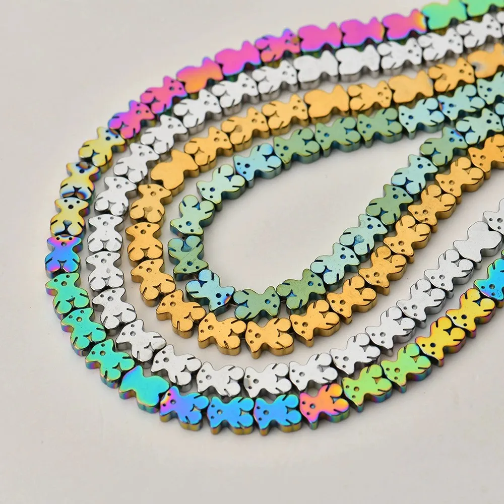 لون الفضة مطلي الهيماتيت الطبيعي الدب الصغير شكل الحجر الطبيعي خزر عازل لصنع المجوهرات سوار ذاتي الصنع العثور على الملحقات #2