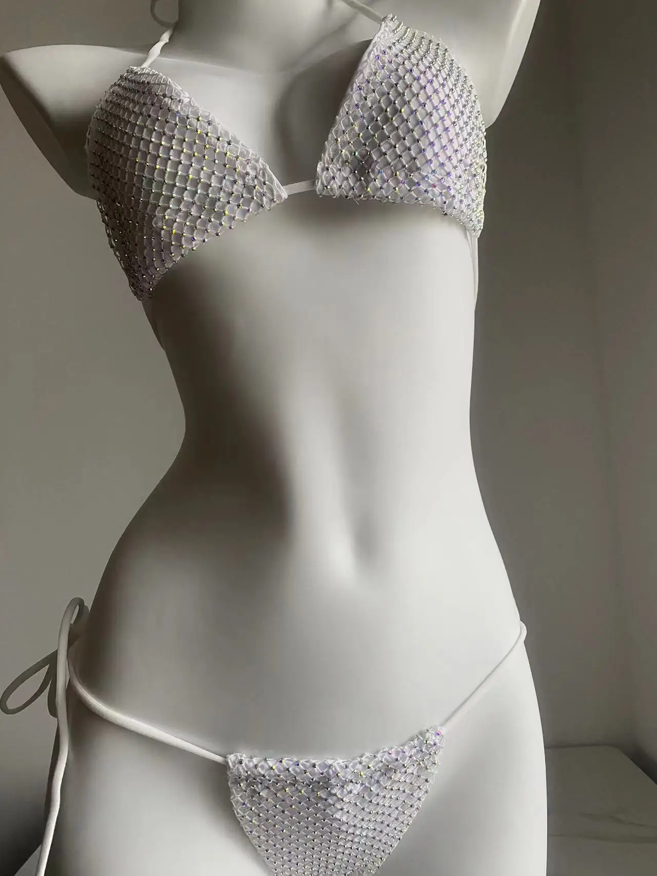 Bikini Set Women Luxury Bling Rhinestone Silver Crystal Diamond Sexy Swimsuit Halter Push Up