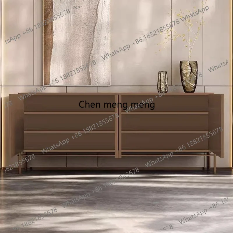 Italian walnut dining side cabinet high-end villa living room locker light luxury rock slab secret cabinet