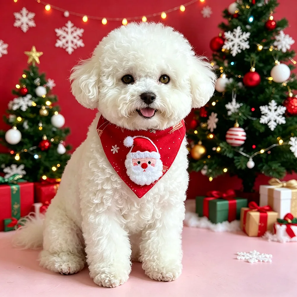 Cute Adjustable Christmas Dog Collar Dirt-resistant Christmas Decor Dog Bandanas Universal Soft Cat Collar Pet Scarf Decoration
