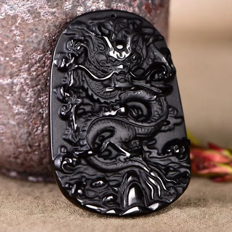 

Natural Obsidian Frosted Pendant S Flame Dragon Pendant Mighty Domineering 53*38 * 9mm