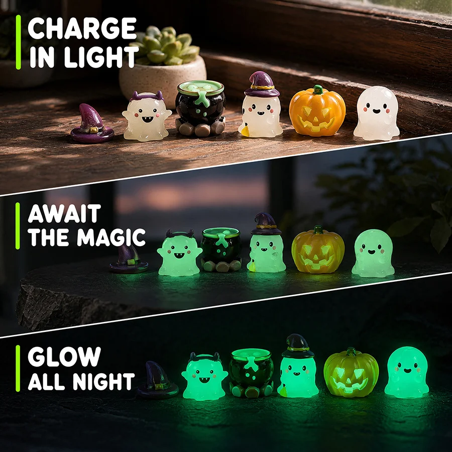 6/12pcs Glowing Resin Ball Ornaments, Battery-Free Glow, Home Car Garden Tabletop Decor for Halloween Christmas