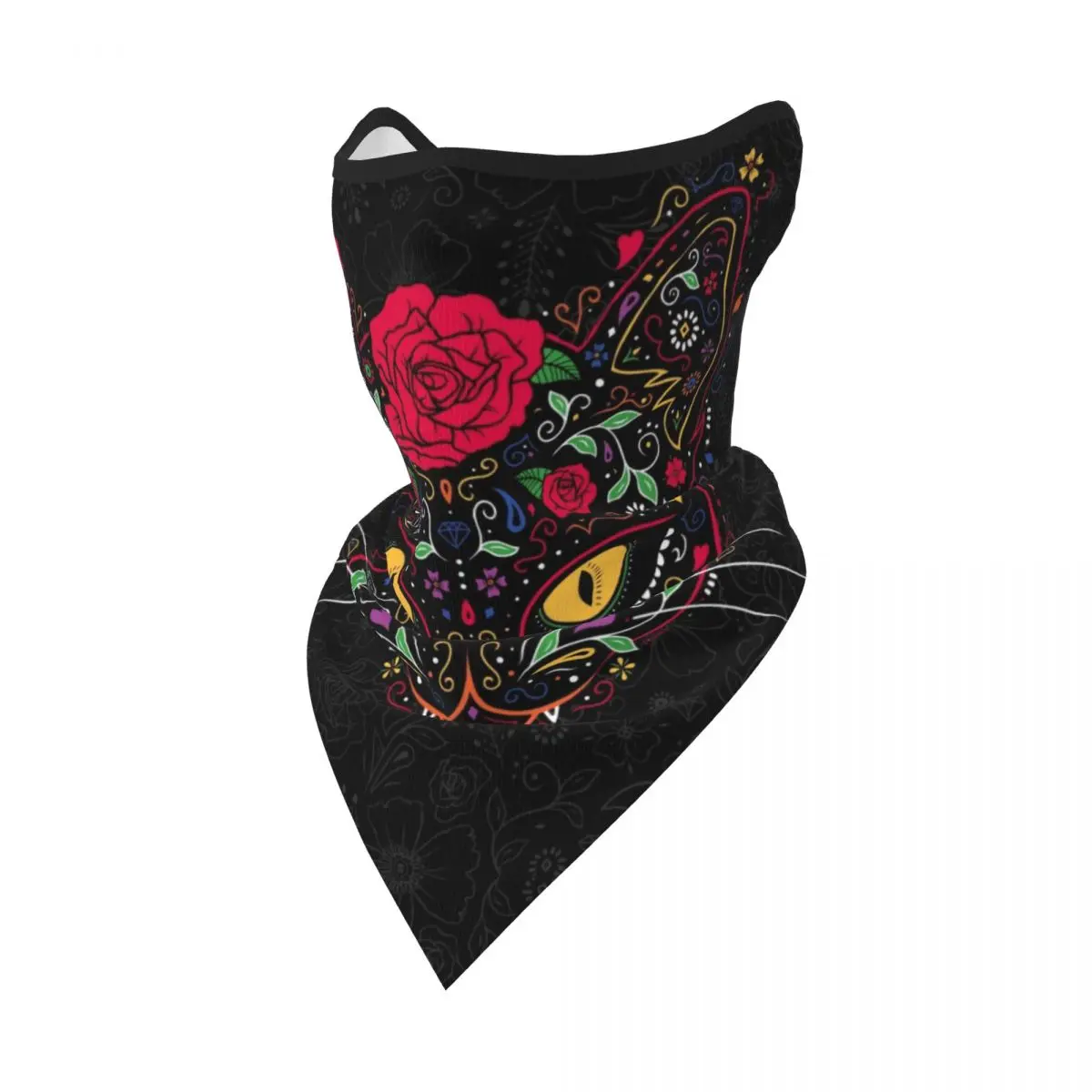 Day Of The Dead Kitten Cat Sugar Skull Bandana Neck Warmer Winter Ski Tube Scarf Gaiter Mexican Halloween Floral Face Mask Cover