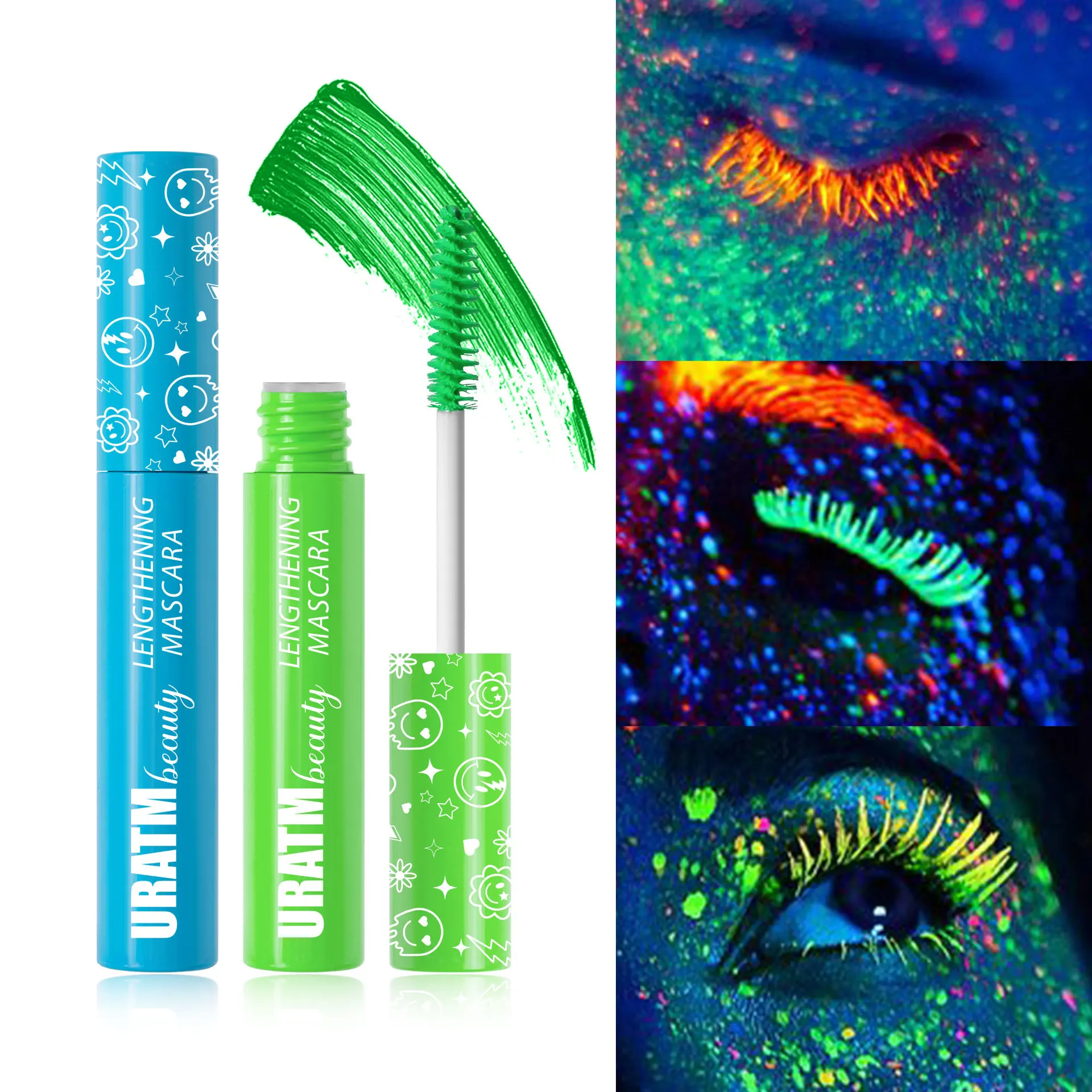 6-Color Fluorescent Mascara,Multi-Color Glow-in-the-Dark Eyelash Makeup,Waterproof,Smudge-Proof & Clump-Free,Long-Lasting