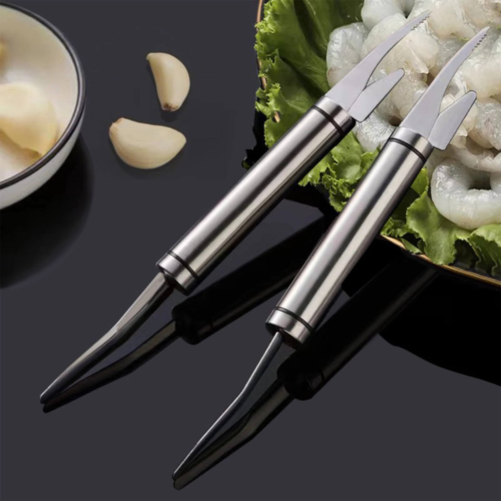 Shrimp Deveiner Tool Stainless Steel Seafood Fish Vein Remover Dual Cutter Head for Lobster Crab Crawfish