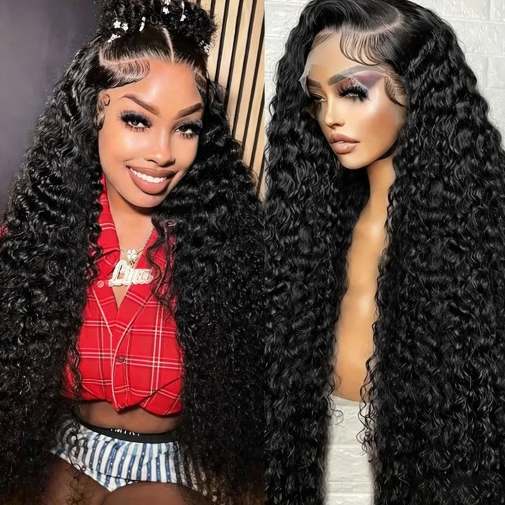 40 Inch Deep Wave Lace Front Wig for Women Human Hair 13x4 Transparent 13x6 250 Density Curly Water Wave Wig