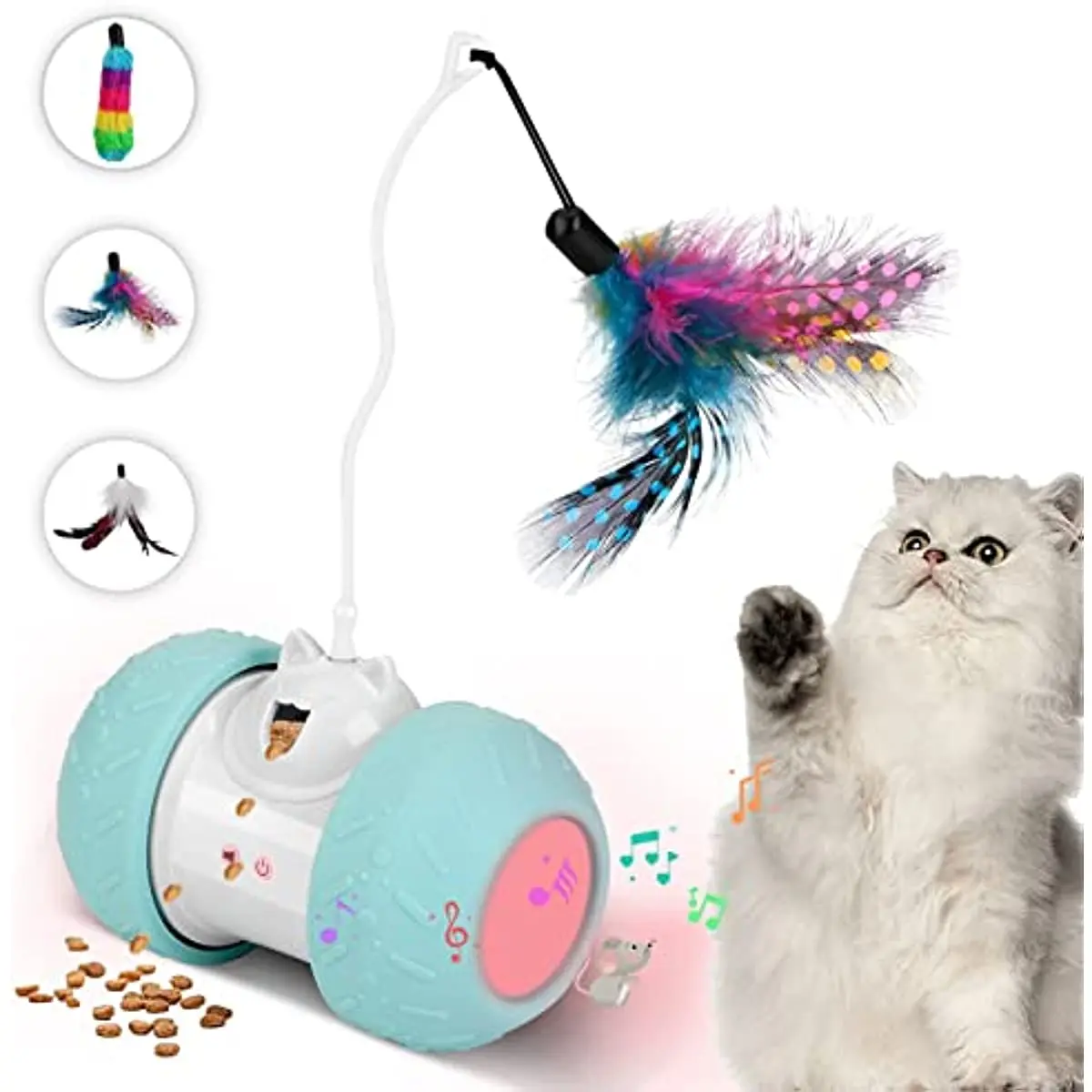 ATUBAN Interactive Cat Toys for Indoor Cats,Electric Feather Cat Toy with Treats Dispenser Mouse Sound,Automatic Feather Cat Toy