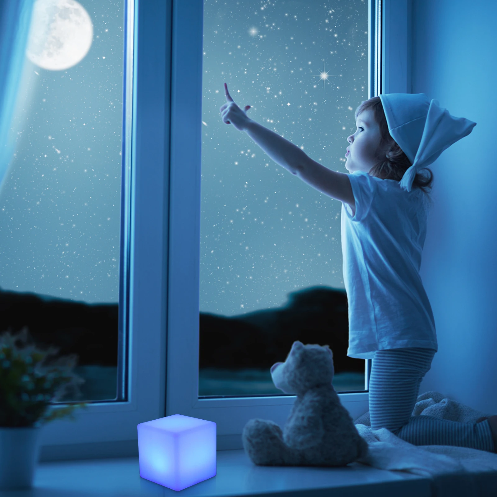

Led Cube Night Light Multi-Color Cordless Operated Changing Soft Light Energy Saving Environment Friendly