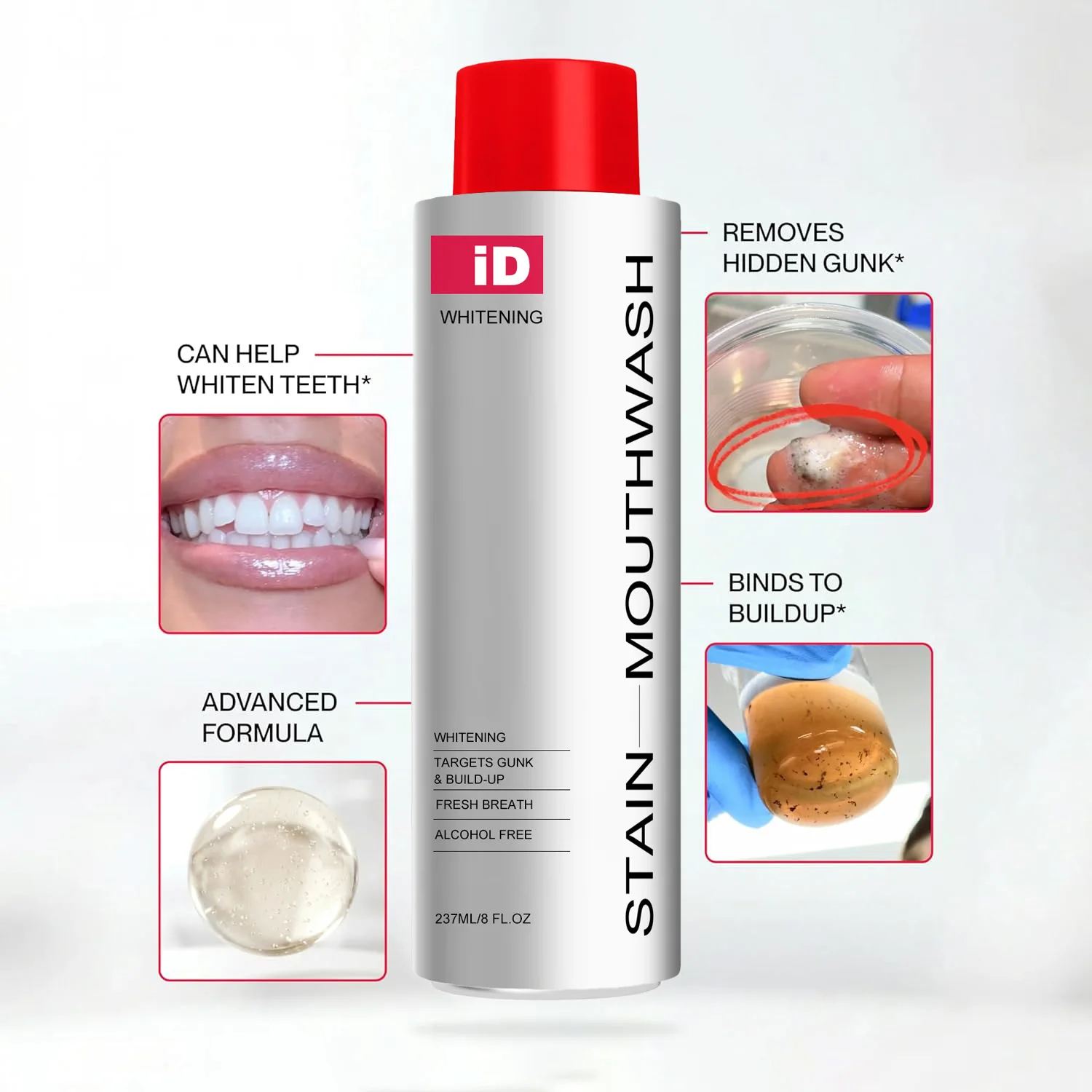 Stain Whitening Mouthwash – Gentle Fresh Breath Removes Plaque & Gunk Enamel Safe No Sensitivity for Oral Care Essential Oils