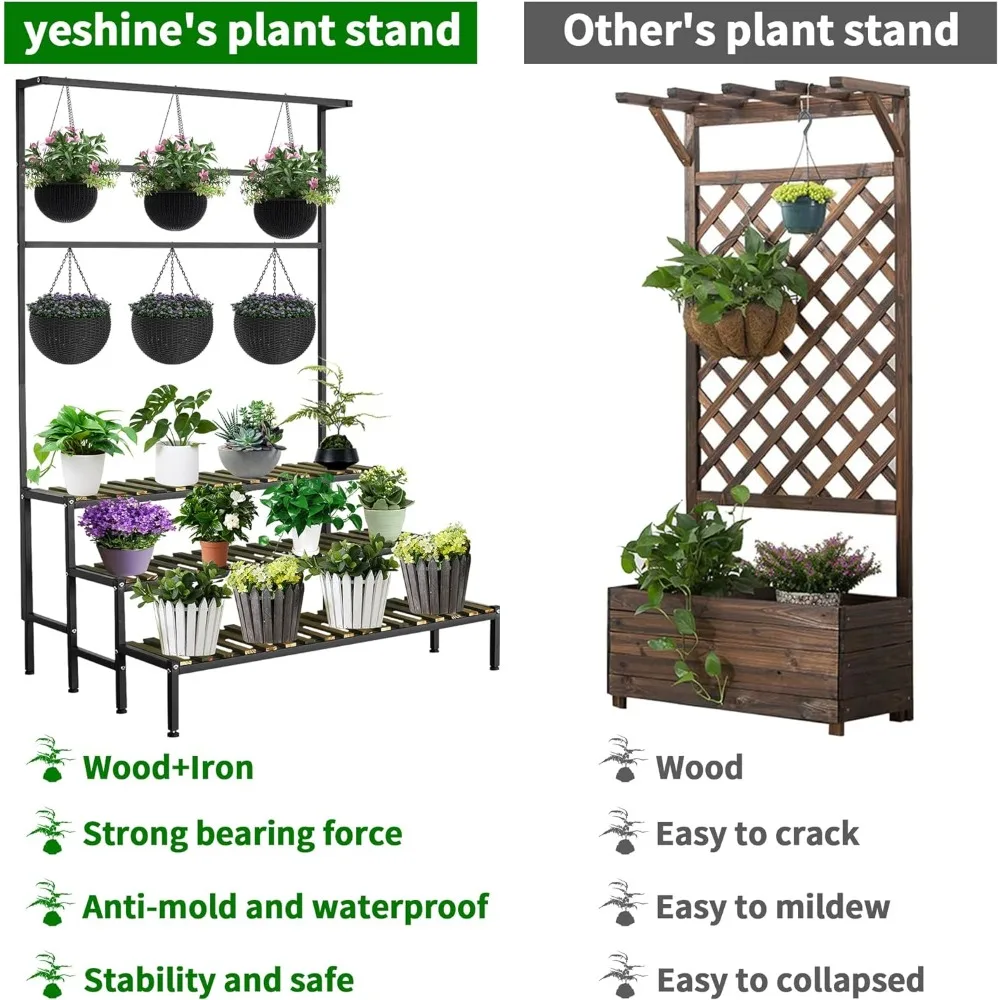 Large Plant Shelf Indoor Outdoor, 3 Tier Heavy Duty Hanging Plant Stand with Bar 39