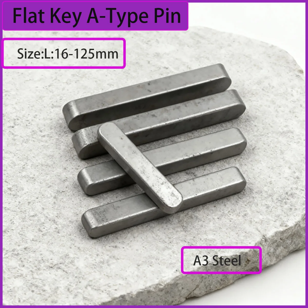 High Precision A-Type A3 Steel Flat Key Square Pin for Motor Gear - Length 16-125mm Industrial Mechanical Fastener