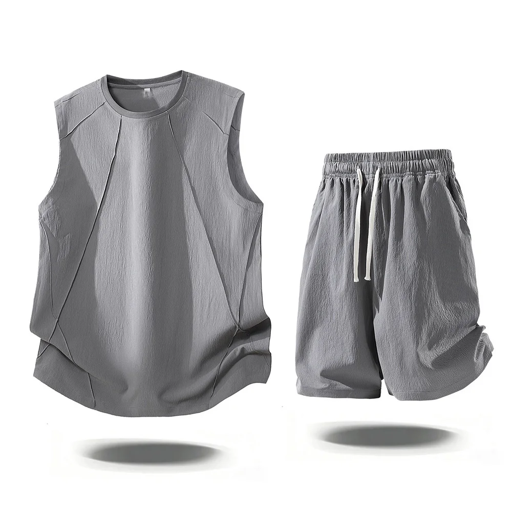 Mens Casual 2 Piece Outfits 2026 Summer Fashion Sleeveless Tank Top and Elastic Waist Shorts Male Daily Wear Athletic Gym Sets view 2
