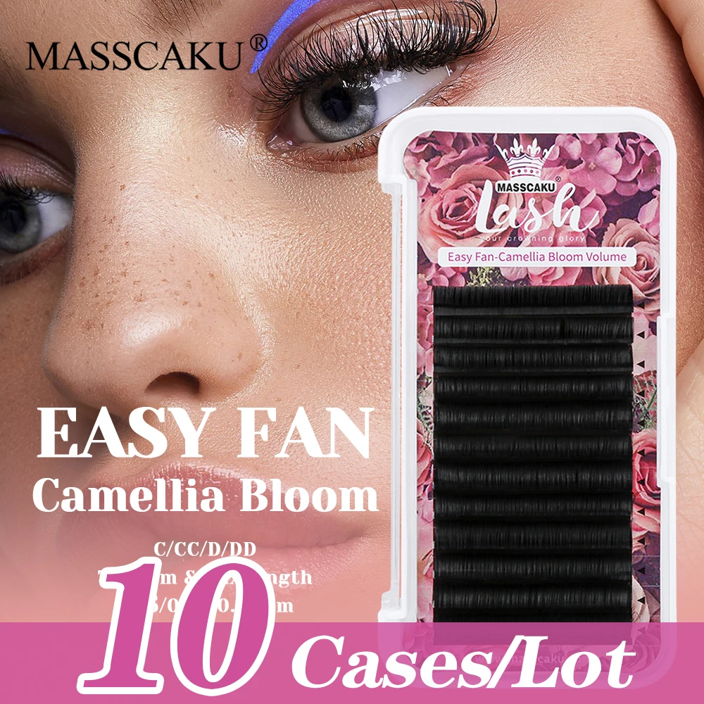 

10cases/lot MASSCAKU All Size Wispy Camellia Blooming Lashes C/CC/D/DD Curl Natural Automatic Flowering Eyelashes for Makeup Use