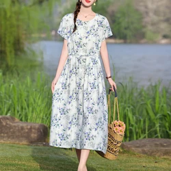 Floral Maxi Dress Backless Plus Size BohemianWomen Summer Elegant Large Hem  Dresses short sleeve women clothing