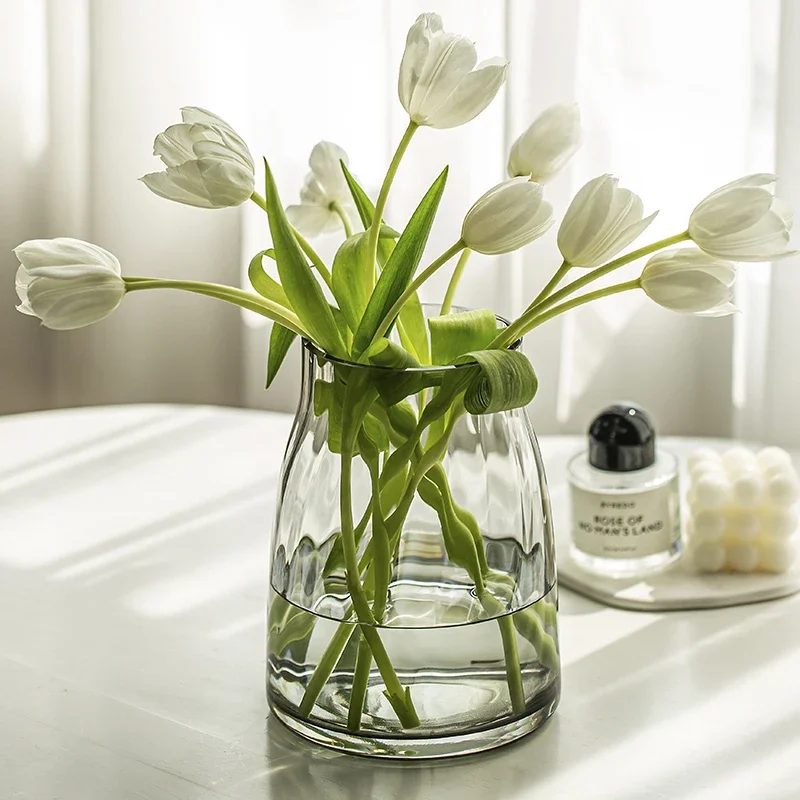 High-end Light Luxury Small Vase Ornaments Flower Arrangements In The Living Room Flower Table with Flowers Transparent Glass