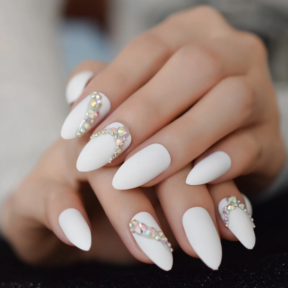 3d bling gemas glitter stiletto fosco unhas falsas amêndoa dicas de arte do prego ab strass fosco unhas falsas imprensa em uso diário