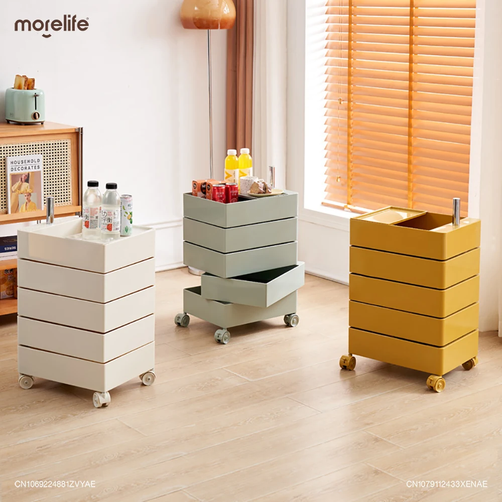 360° Rotating Removable Storage Rack Plastic Living Room Cabinet Bedside Table Cabinet Multi-layer Snack Cabinet Home Furniture