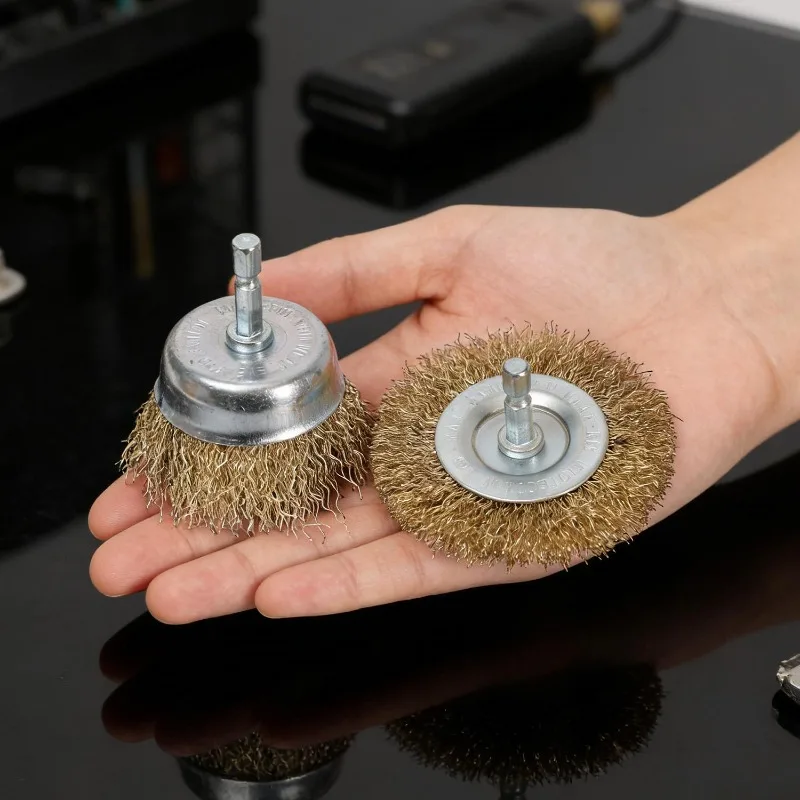 Hexagonal Handle Electric Wire Brush Rust Cleaner Drill Bit Copper Plated Wear Resistant Rust Removal Polishing Cleaning Tool