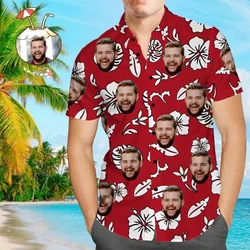 Funny Face Custom Hawaiian Shirts Flower Plants Design Shirts Unisex 3D Printed Personalized Beach Shirt Lapel Short Sleeve Tops