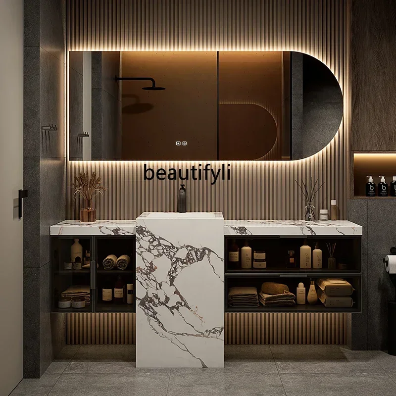 

LXStone Plate Seamless Whole Washbin Bathroom Cabinet Floor Toilet Column Wash Basin Combination Washbasin CustomizationSSS