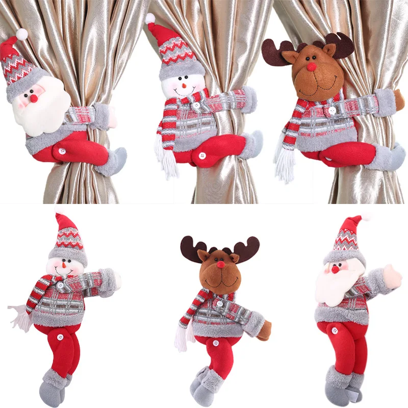 Supporto per tenda di natale fibbia peluche alce bambole di babbo natale Decor fascia per tende decorazioni natalizie per la stanza di casa